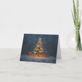 Snowy Christmas Tree with Warm Lights Thank You Card