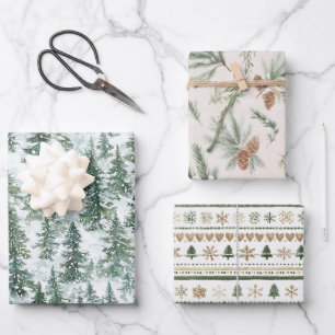 Snowy Christmas Trees Wrapping Paper Sheets