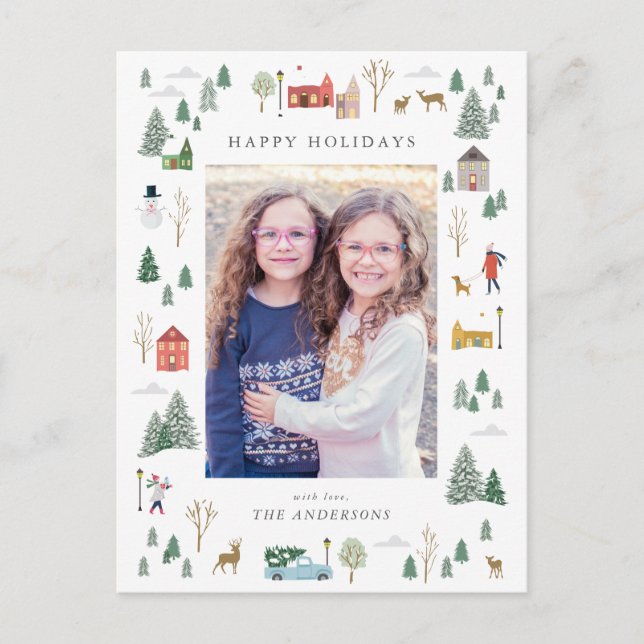 Snowy Christmas village Flat Holiday Card (Front)