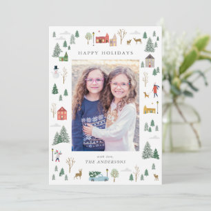 Snowy Christmas village Flat Holiday Card