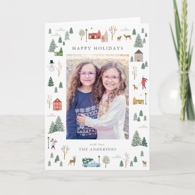 Snowy Christmas village Flat Holiday Card (Front)