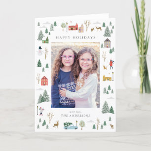 Snowy Christmas village Flat Holiday Card