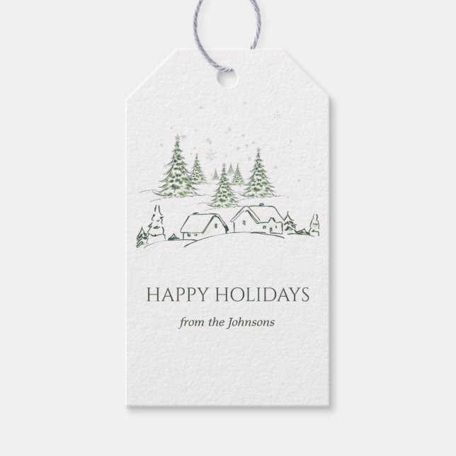 Snowy Christmas Village  Gift Tags (Front)