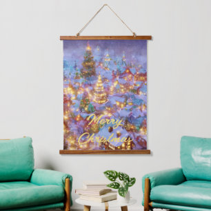 Snowy Christmas village Hanging Tapestry