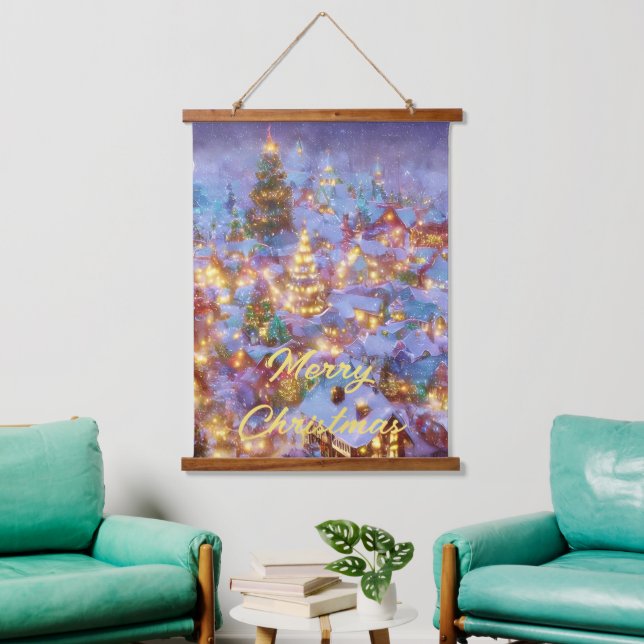 Snowy Christmas village Hanging Tapestry (Living Room)