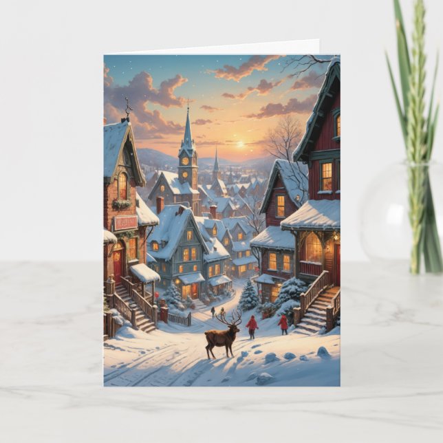 Snowy Christmas Village Holiday Card (Front)