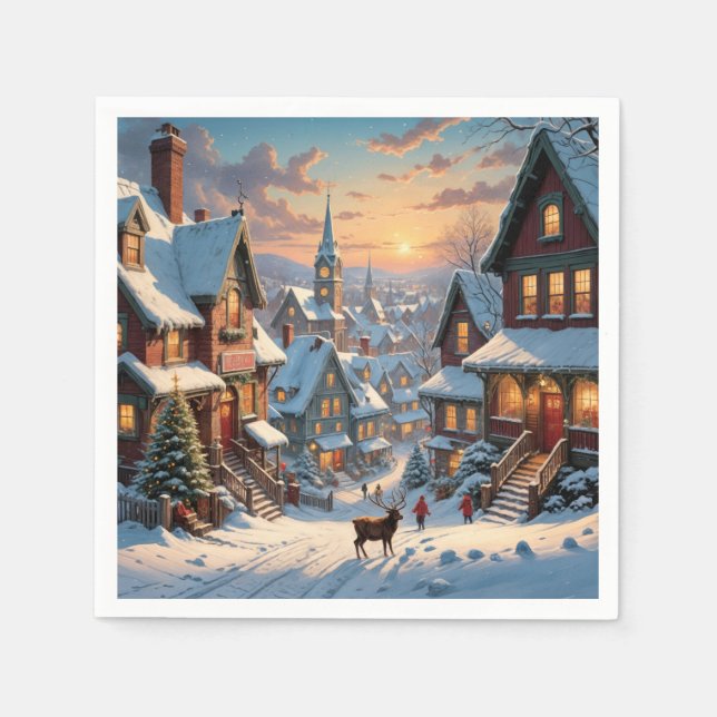 Snowy Christmas Village Napkins (Front)