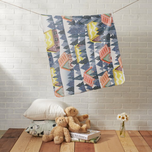 Snowy Christmas Village Pattern Baby Blanket (In Situ)