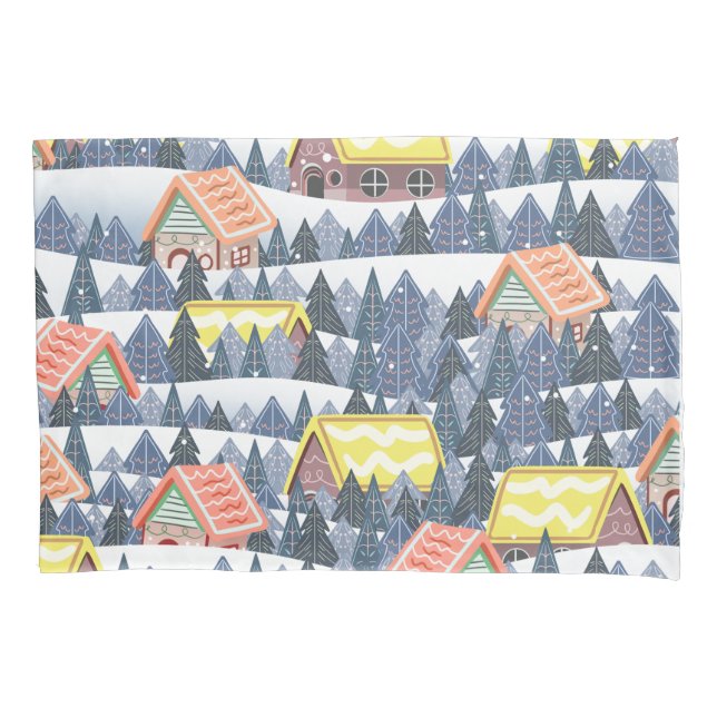 Snowy Christmas Village Pattern Pillow Case (Front)