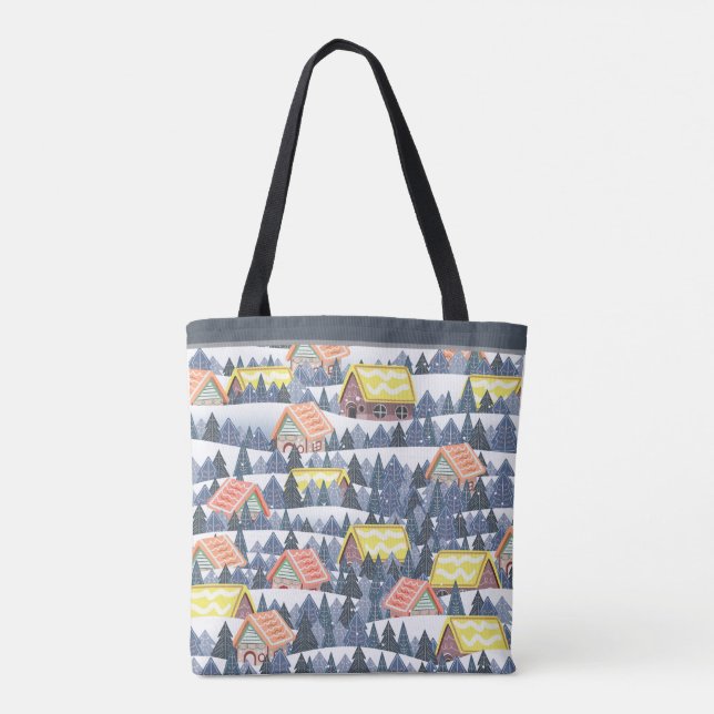 Snowy Christmas Village Pattern Tote Bag (Back)