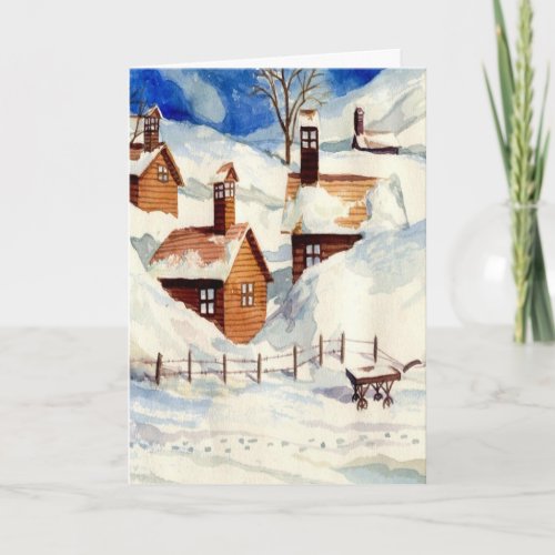 Snowy Christmas Village Scenic Winter Xmas Scene Holiday Card