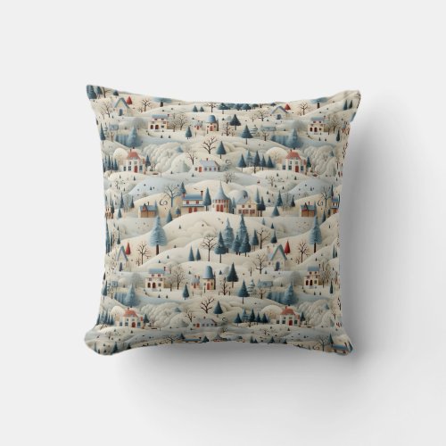 snowy Christmas village Throw Pillow