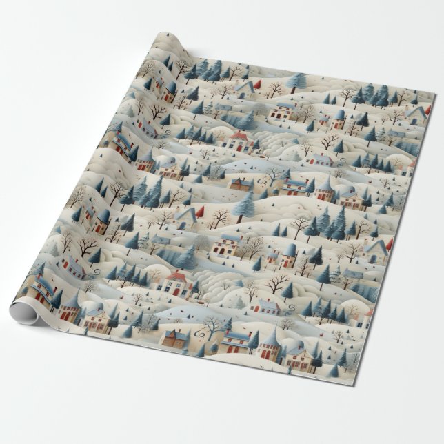 snowy Christmas village Wrapping Paper (Unrolled)
