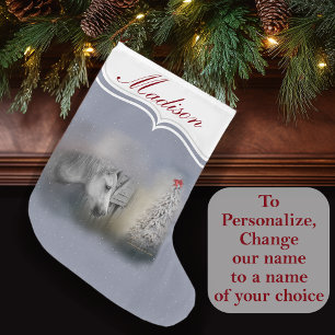 Snowy Christmas Winter Horse Lovers Large Christmas Stocking