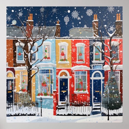 Snowy Christmas Winter Whimsy Houses Poster