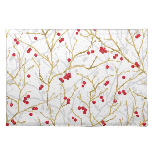 Snowy Christmas Winterberries Holiday Cloth Placemat