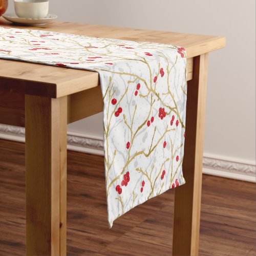 Snowy Christmas Winterberries Holiday Short Table Runner