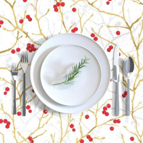 Snowy Christmas Winterberries Holiday Tablecloth