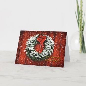 Snowy Christmas Wreath - Christmas Greetings Card by LoisBryan at Zazzle