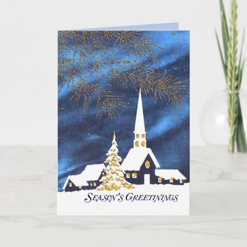 Snowy Church Seasons Greetings Card