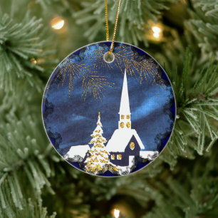 Snowy Church Vintage Christmas Ornament
