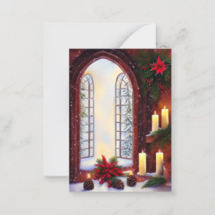 Snowy Church window budget mini Christmas Note Card