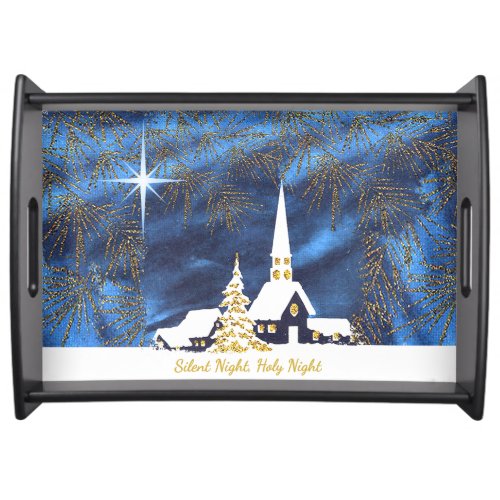 Snowy Church with Star Christmas Tray