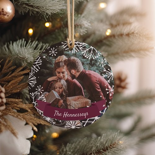 Snowy Circle  Personalized Photo Ceramic Ornament