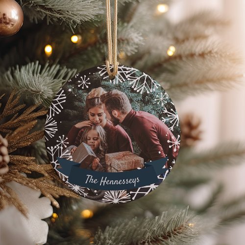 Snowy Circle  Personalized Photo Ceramic Ornament