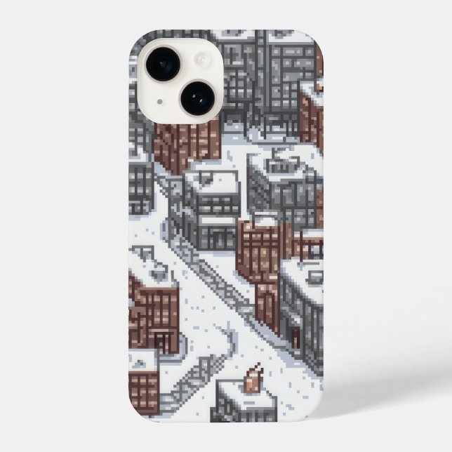 snowy city pixelated  iPhone case (Back)
