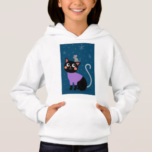 Snowy Companions – Whimsical Cat & Mouse in Winter Hoodie