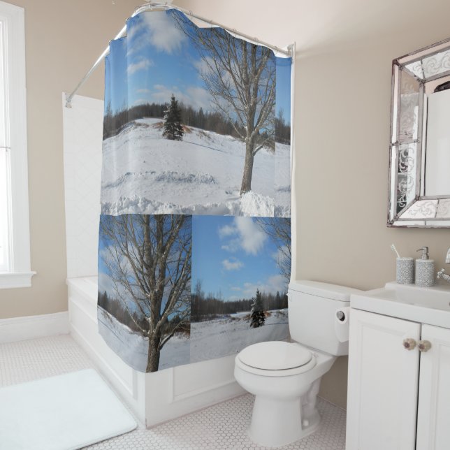 Snowy cool winter wonderland shower curtain (In Situ)