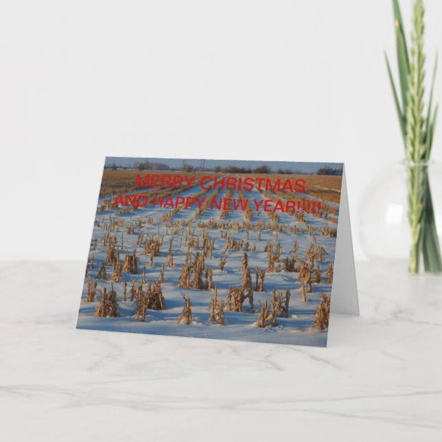Snowy Corn Stubble Field Christmas CARD (Front)
