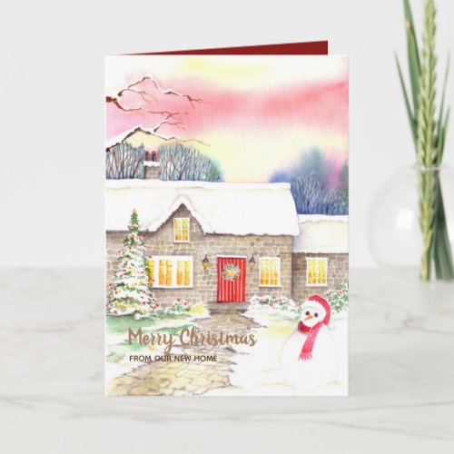 Snowy Cottage Christmas New Home We Have Moved Holiday Card