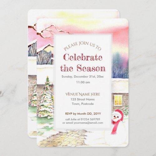 Snowy Cottage Christmas New Year Party Invitation