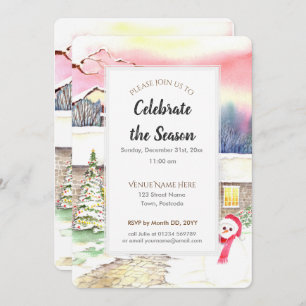 Snowy Cottage Christmas New Year Party Invitation