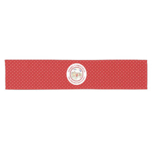 Snowy Cottage Christmas Red White Polka Dots Short Table Runner