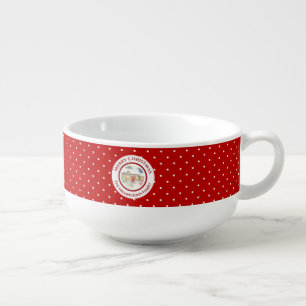 Snowy Cottage Christmas Red White Polka Dots Soup Mug