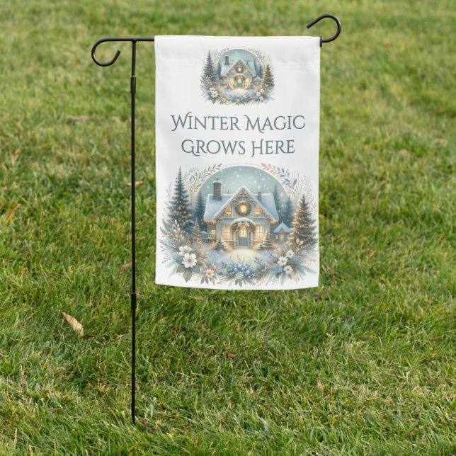 Snowy Cottage Glow Scene Garden Flag (In SItu)
