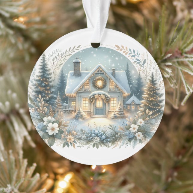 Snowy Cottage Glow Scene Ornament (Tree)