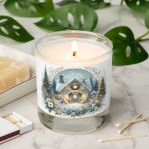 Snowy Cottage Glow Scene Pillar Candle