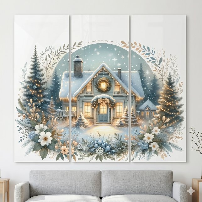 Snowy Cottage Glow Scene Triptych (Snowy Cottage Glow Scene Triptych)
