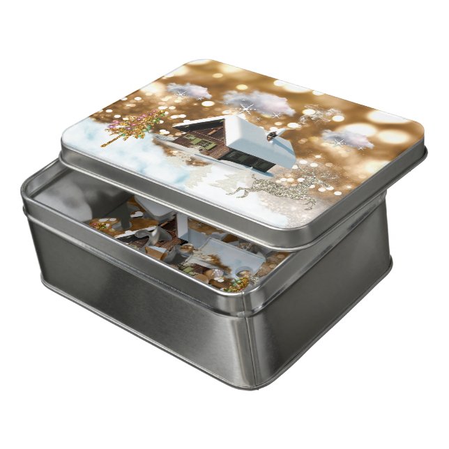 Snowy Cottage Holiday Jigsaw Puzzle (Lid Open)