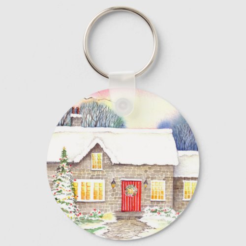 Snowy Cottage Keychain