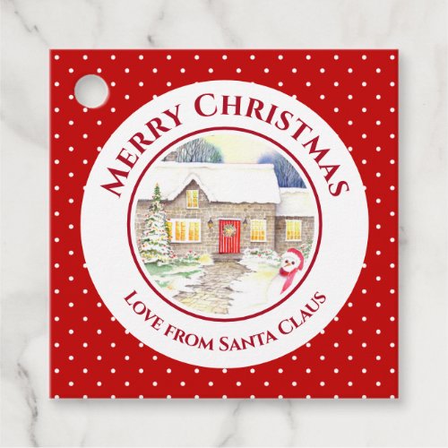 Snowy Cottage Merry Christmas from Santa Claus Favor Tags