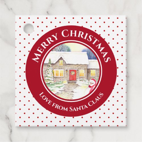Snowy Cottage Merry Christmas from Santa Claus Favor Tags
