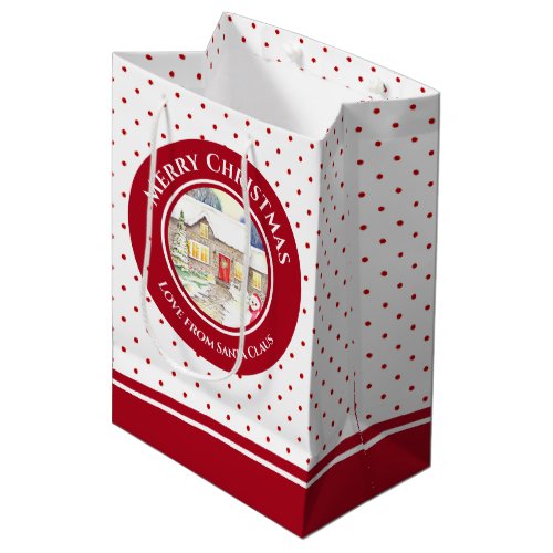 Snowy Cottage Merry Christmas from Santa Claus Medium Gift Bag