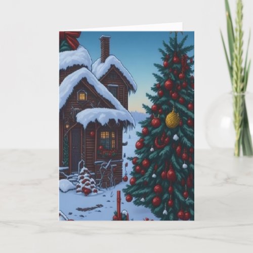 Snowy Cottage _ Vintage Christmas Card