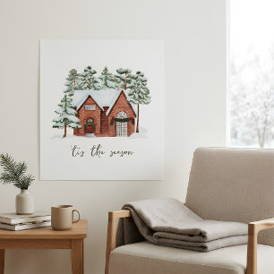 Snowy Cottage Winter Scene Christmas Poster Custom