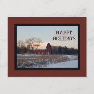 Snowy Country Barn Happy Holidays Holiday Postcard